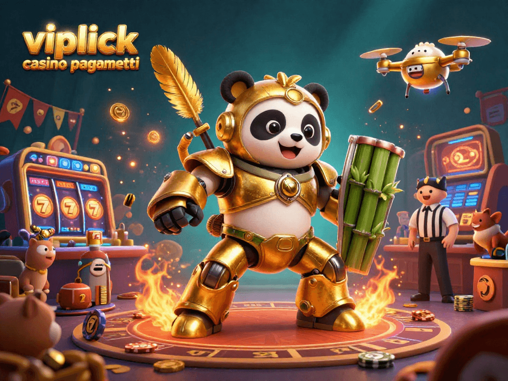 Vivi l'emozione dei pagamenti VIPLuck Casino con un robot da combattimento in un'illustrazione vibrante