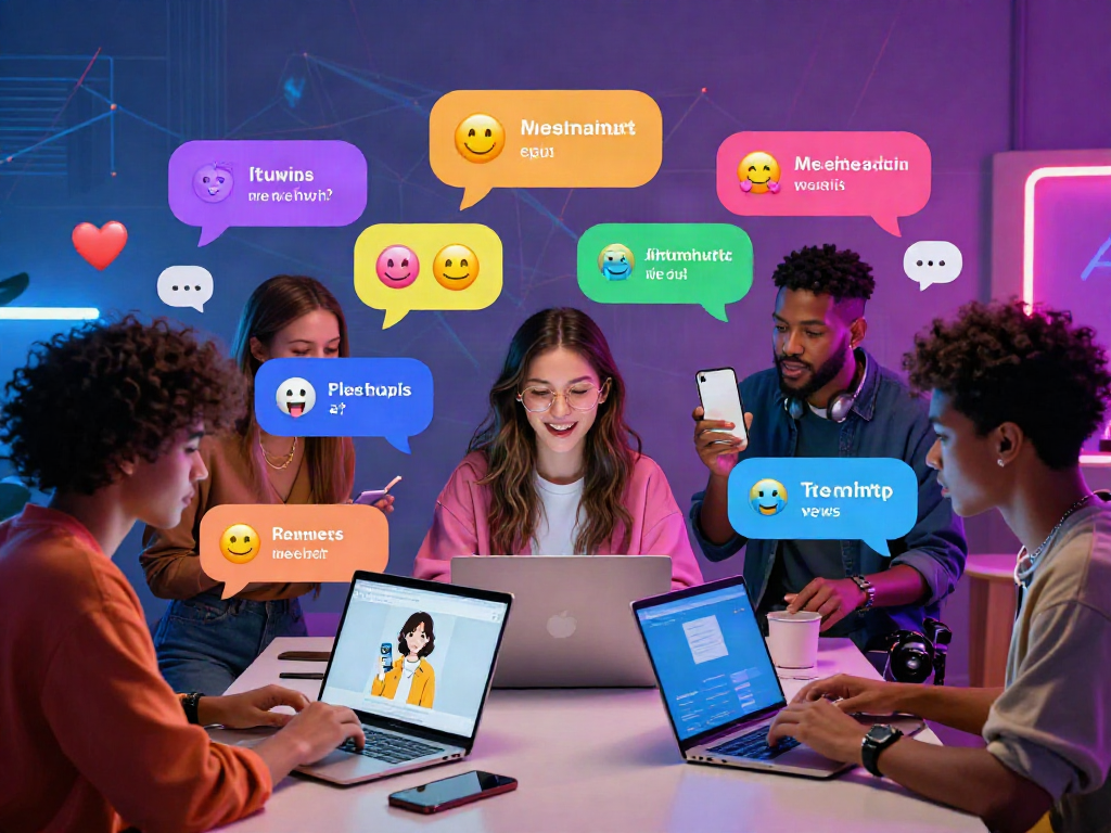 Free AI sex chat scene with diverse participants engaging playfully in a vibrant virtual environment.