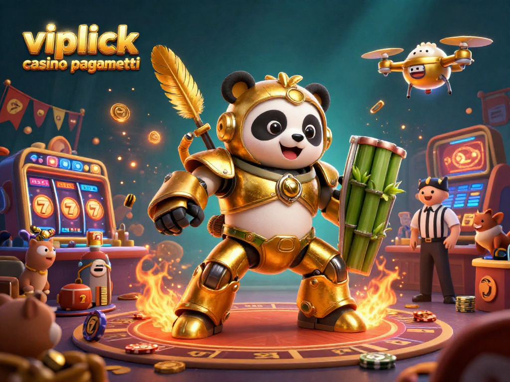 Vivi l'emozione dei pagamenti VIPLuck Casino con un robot da combattimento in un'illustrazione vibrante