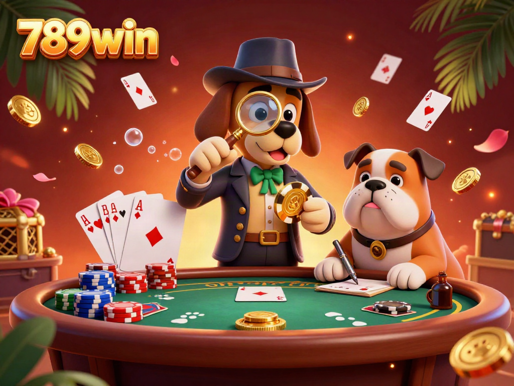 Engage with 789win's casino excitement featuring a dog detective and poker action.