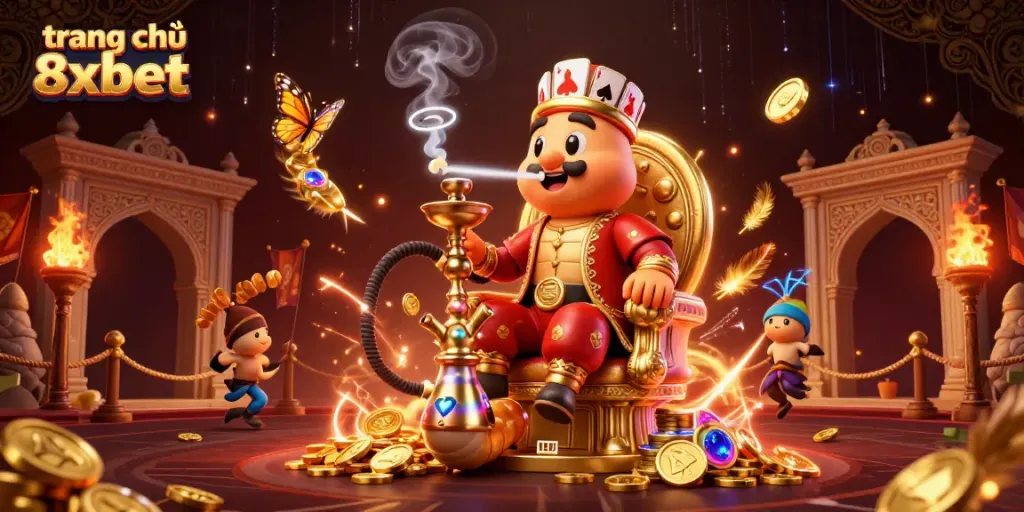 Experience the thrill of trang chủ 8xbet with dynamic casino elements in a vibrant illustration.