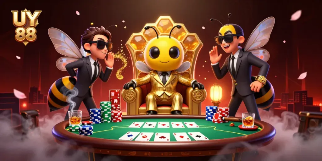 Engage in thrilling gameplay at UY 88 with this vibrant 3D casino scene filled with excitement and action.